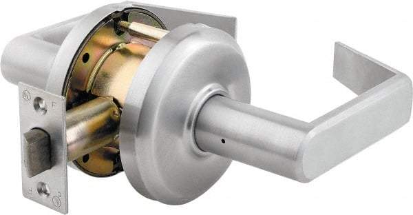 Stanley - Grade 2 Passage Lever Lockset - 2-3/4" Back Set, Keyless Cylinder, Brass Alloy, Satin Chrome Finish - USA Tool & Supply