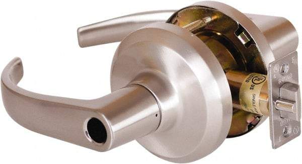 Stanley - Grade 1 Entrance Lever Lockset - 2-3/4" Back Set, Key In Lever Cylinder, Brass Alloy, Satin Nickel Finish - USA Tool & Supply