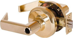 Stanley - Grade 1 Entrance Lever Lockset - 2-3/4" Back Set, Key In Lever Cylinder, Brass Alloy, Bright Brass Finish - USA Tool & Supply