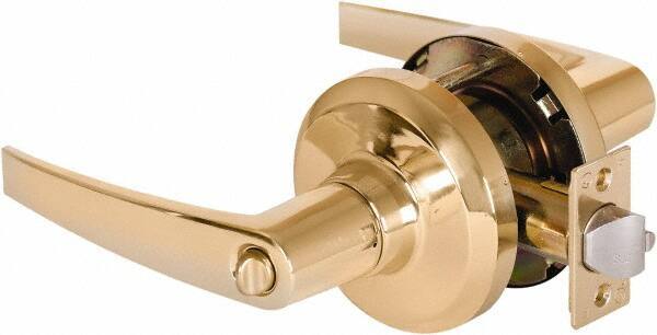 Stanley - Grade 1 Entrance Lever Lockset - 2-3/4" Back Set, Key In Lever Cylinder, Brass Alloy, Bright Brass Finish - USA Tool & Supply