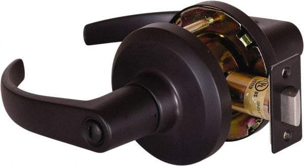 Stanley - Grade 1 Privacy Lever Lockset - 2-3/4" Back Set, Keyless Cylinder, Brass Alloy, Oil Rubbed Bronze Finish - USA Tool & Supply