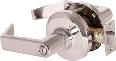 Stanley - Grade 1 Privacy Lever Lockset - 2-3/4" Back Set, Keyless Cylinder, Brass Alloy, Bright Chrome Finish - USA Tool & Supply