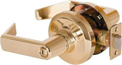 Stanley - Grade 1 Privacy Lever Lockset - 2-3/4" Back Set, Keyless Cylinder, Brass Alloy, Bright Brass Finish - USA Tool & Supply