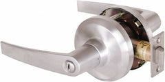 Stanley - Grade 1 Privacy Lever Lockset - 2-3/4" Back Set, Keyless Cylinder, Brass Alloy, Satin Chrome Finish - USA Tool & Supply