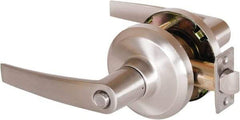 Stanley - Grade 1 Privacy Lever Lockset - 2-3/4" Back Set, Keyless Cylinder, Brass Alloy, Satin Nickel Finish - USA Tool & Supply