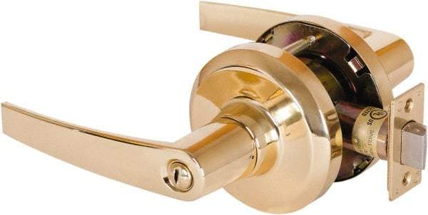 Stanley - Grade 1 Privacy Lever Lockset - 2-3/4" Back Set, Keyless Cylinder, Brass Alloy, Bright Brass Finish - USA Tool & Supply