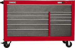 Proto - 35,917 Lb Capacity, 11 Drawer Mobile Workstation - 66" Wide x 27" Deep x 46" High, Steel, Safety Red & Gray - USA Tool & Supply