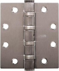 Stanley - 4-1/2" Long x 4" Wide 304 Stainless Steel Full Mortise Hinge - Satin Stainless Steel Finish, 5 Knuckles, 8 Holes - USA Tool & Supply