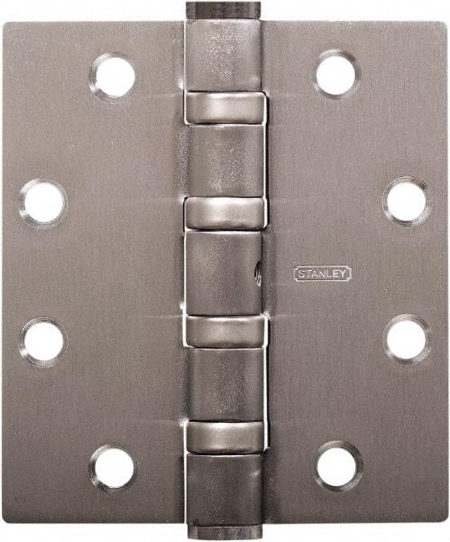 Stanley - 5" Long x 5" Wide Carbon Alloy Steel Full Mortise Hinge - Satin Chrome Plated Finish, 5 Knuckles, 8 Holes - USA Tool & Supply