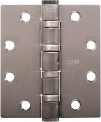 Stanley - 5" Long x 4-1/2" Wide Carbon Alloy Steel Full Mortise Hinge - Satin Chrome Plated Finish, 5 Knuckles, 8 Holes - USA Tool & Supply