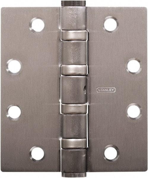 Stanley - 4-1/2" Long x 4" Wide Carbon Alloy Steel Full Mortise Hinge - Satin Chrome Plated Finish, 5 Knuckles, 8 Holes - USA Tool & Supply