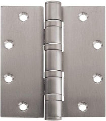 Stanley - 5" Long x 5" Wide Carbon Alloy Steel Full Mortise Hinge - Satin Chrome Plated Finish, 5 Knuckles, 8 Holes - USA Tool & Supply