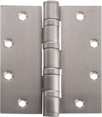 Stanley - 5" Long x 5" Wide Carbon Alloy Steel Full Mortise Hinge - Bright Brass Plated Finish, 5 Knuckles, 8 Holes - USA Tool & Supply