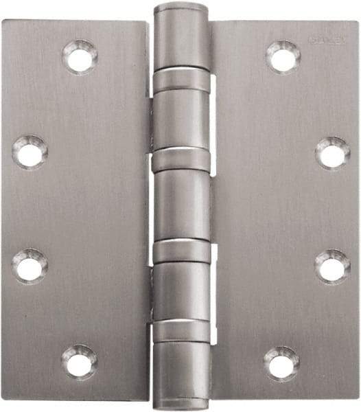 Stanley - 5" Long x 4-1/2" Wide Carbon Alloy Steel Full Mortise Hinge - Satin Chrome Plated Finish, 5 Knuckles, 8 Holes - USA Tool & Supply