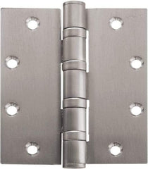 Stanley - 5" Long x 4-1/2" Wide Carbon Alloy Steel Full Mortise Hinge - Satin Chrome Plated Finish, 5 Knuckles, 8 Holes - USA Tool & Supply