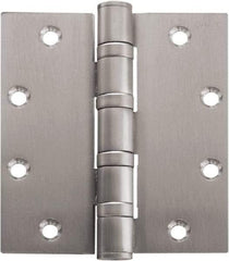 Stanley - 5" Long x 4-1/2" Wide Carbon Alloy Steel Full Mortise Hinge - Bright Brass Plated Finish, 5 Knuckles, 8 Holes - USA Tool & Supply