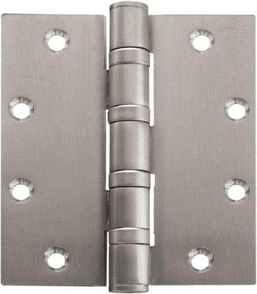 Stanley - 4-1/2" Long x 4" Wide Carbon Alloy Steel Full Mortise Hinge - Satin Chrome Plated Finish, 5 Knuckles, 8 Holes - USA Tool & Supply