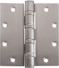 Stanley - 4-1/2" Long x 4" Wide Carbon Alloy Steel Full Mortise Hinge - Satin Chrome Plated Finish, 5 Knuckles, 8 Holes - USA Tool & Supply