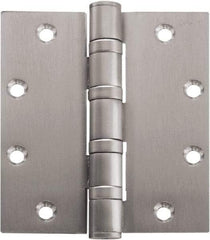 Stanley - 4-1/2" Long x 4-1/2" Wide Carbon Alloy Steel Full Mortise Hinge - Bright Brass Plated Finish, 5 Knuckles, 8 Holes - USA Tool & Supply