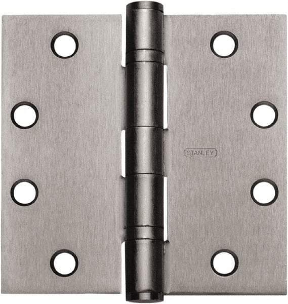 Stanley - 5" Long x 5" Wide Carbon Alloy Steel Full Mortise Hinge - Satin Chrome Plated Finish, 5 Knuckles, 8 Holes - USA Tool & Supply