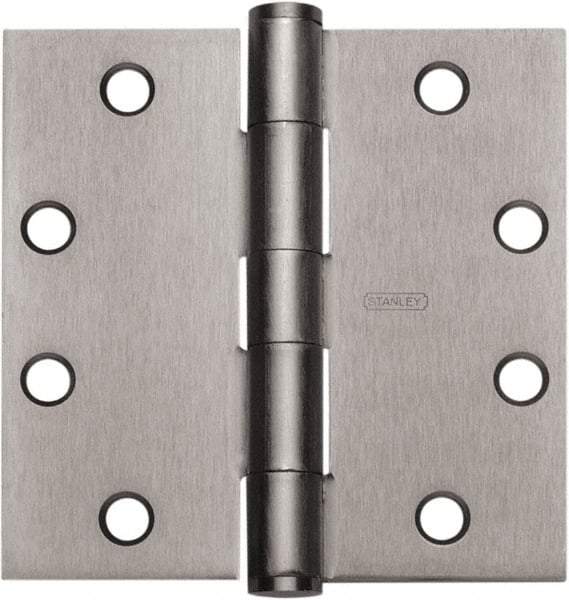 Stanley - 4" Long x 4" Wide 304 Stainless Steel Full Mortise Hinge - Satin Stainless Steel Finish, 5 Knuckles, 8 Holes - USA Tool & Supply