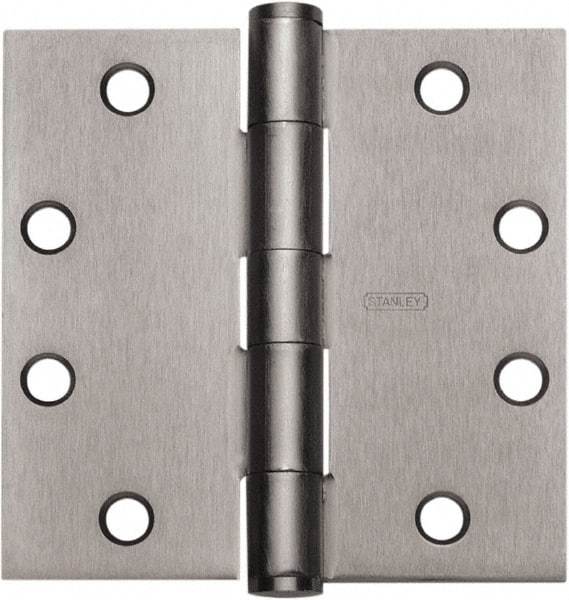 Stanley - 4-1/2" Long x 4" Wide 304 Stainless Steel Full Mortise Hinge - Satin Stainless Steel Finish, 5 Knuckles, 8 Holes - USA Tool & Supply