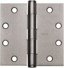 Stanley - 4" Long x 4" Wide 304 Stainless Steel Full Mortise Hinge - Satin Stainless Steel Finish, 5 Knuckles, 8 Holes - USA Tool & Supply