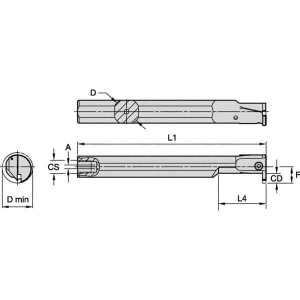 Kennametal - 25mm Min Bore Diam, 180mm OAL, 3/4" Shank Diam, A-EVE Indexable Boring Bar - 1-1/2" Max Bore Depth, EG0200M02P02 Insert - USA Tool & Supply