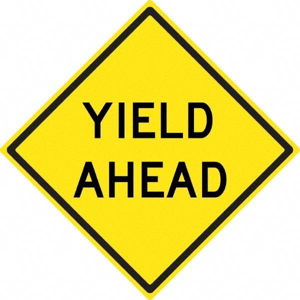 NMC - "Yield Ahead", 24" Wide x 24" High, Aluminum Stop & Yield Signs - 0.08" Thick, Black on Yellow, High Intensity Reflectivity, Diamond, Post Mount - USA Tool & Supply