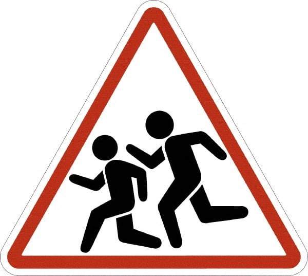 NMC - "Pedestrian Crossing", 24" Wide x 24" High, Aluminum Pedestrian Crossing Signs - 0.08" Thick, Red on White, High Intensity Reflectivity, Triangle, Post Mount - USA Tool & Supply