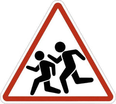 NMC - "Pedestrian Crossing", 24" Wide x 24" High, Aluminum Pedestrian Crossing Signs - 0.08" Thick, Red on White, High Intensity Reflectivity, Triangle, Post Mount - USA Tool & Supply