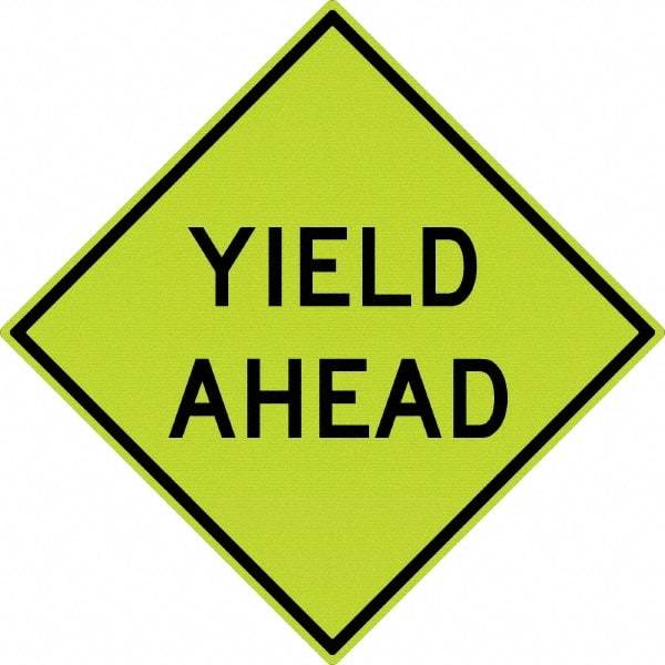 NMC - "Yield Ahead", 30" Wide x 30" High, Aluminum Stop & Yield Signs - 0.08" Thick, Black on Yellow, Diamond Grade Reflectivity, Diamond, Post Mount - USA Tool & Supply