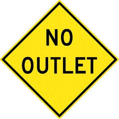 NMC - "No Outlet", 30" Wide x 30" High, Aluminum Traffic Control Signs - 0.08" Thick, Black on Yellow, High Intensity Reflectivity, Diamond, Post Mount - USA Tool & Supply