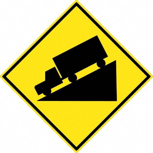 NMC - "Truck", 30" Wide x 30" High, Aluminum Traffic Control Signs - 0.08" Thick, Black on Yellow, High Intensity Reflectivity, Diamond, Post Mount - USA Tool & Supply