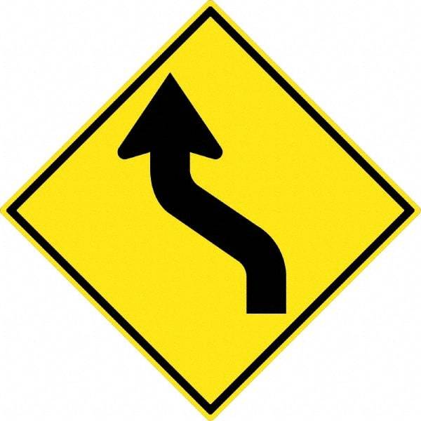 NMC - "Lane Shift Right Arrow", 30" Wide x 30" High, Aluminum Traffic Control Signs - 0.08" Thick, Black on Yellow, High Intensity Reflectivity, Diamond, Post Mount - USA Tool & Supply