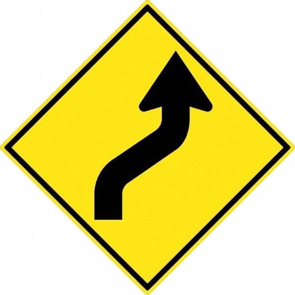 NMC - "Lane Shift Left Arrow", 30" Wide x 30" High, Aluminum Traffic Control Signs - 0.08" Thick, Black on Yellow, High Intensity Reflectivity, Diamond, Post Mount - USA Tool & Supply