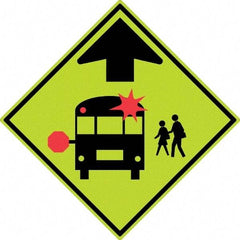 NMC - "School Bus", 30" Wide x 30" High, Aluminum Warning & Safety Reminder Signs - 0.08" Thick, Red & Black on Yellow, Diamond Grade Reflectivity, Diamond, Post Mount - USA Tool & Supply