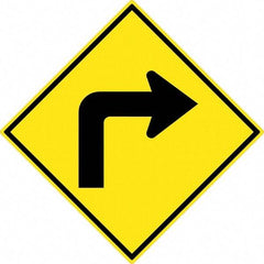 NMC - "Right Turn Arrow", 30" Wide x 30" High, Aluminum Traffic Control Signs - 0.08" Thick, Black on Yellow, High Intensity Reflectivity, Diamond, Post Mount - USA Tool & Supply