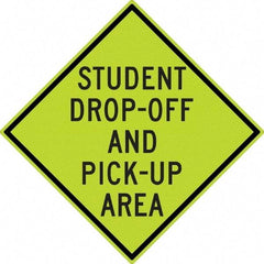 NMC - "Student Pick Up Area", 30" Wide x 30" High, Aluminum Warning & Safety Reminder Signs - 0.08" Thick, Black on Yellow, Diamond Grade Reflectivity, Diamond, Post Mount - USA Tool & Supply