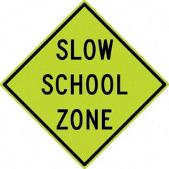 NMC - "Slow School Zone", 30" Wide x 30" High, Aluminum Traffic Control Signs - 0.08" Thick, Black on Yellow, Diamond Grade Reflectivity, Diamond, Post Mount - USA Tool & Supply