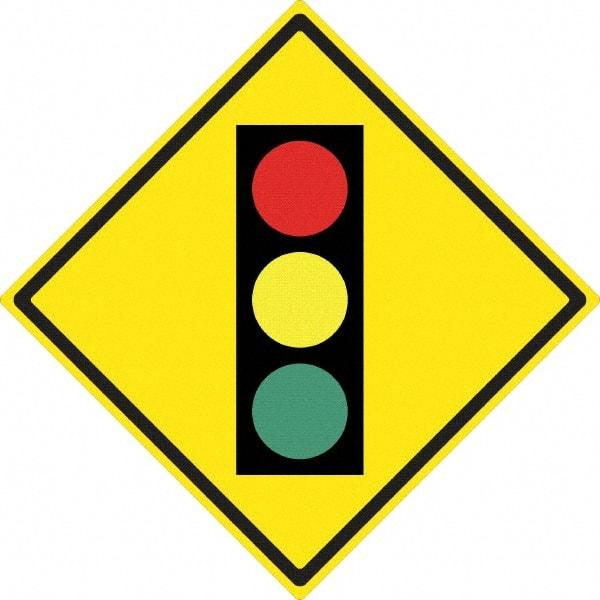 NMC - "Stop Light", 24" Wide x 24" High, Aluminum Traffic Control Signs - 0.08" Thick, Black, Red, Yellow, Green, High Intensity Reflectivity, Diamond, Post Mount - USA Tool & Supply