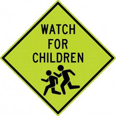 NMC - "Watch For Children", "Children Running", 30" Wide x 30" High, Aluminum Warning & Safety Reminder Signs - 0.08" Thick, Black on Yellow, Diamond Grade Reflectivity, Diamond, Post Mount - USA Tool & Supply