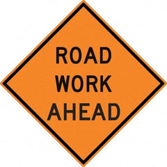 NMC - "Road Work Ahead", 30" Wide x 30" High, Aluminum Construction Roadway Signs - 0.08" Thick, Black on Orange, High Intensity Reflectivity, Diamond, Post Mount - USA Tool & Supply