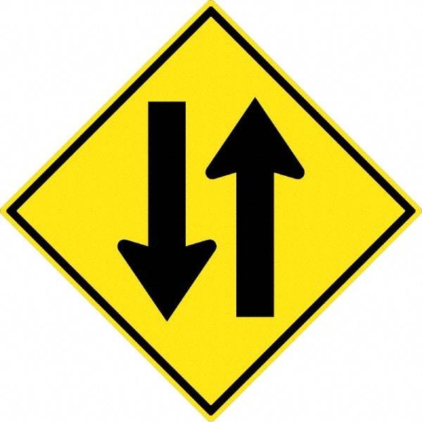 NMC - "Up and Down Arrow", 30" Wide x 30" High, Aluminum Traffic Control Signs - 0.08" Thick, Black on Yellow, High Intensity Reflectivity, Diamond, Post Mount - USA Tool & Supply