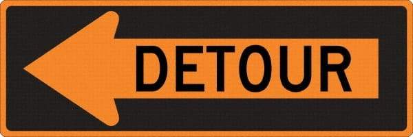 NMC - "Left Detour Inside", 30" Wide x 30" High, Aluminum Traffic Control Signs - 0.08" Thick, Black on Orange, High Intensity Reflectivity, Diamond, Post Mount - USA Tool & Supply