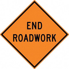 NMC - "End Roadwork", 30" Wide x 30" High, Aluminum Traffic Control Signs - 0.08" Thick, Black on Orange, High Intensity Reflectivity, Diamond, Post Mount - USA Tool & Supply