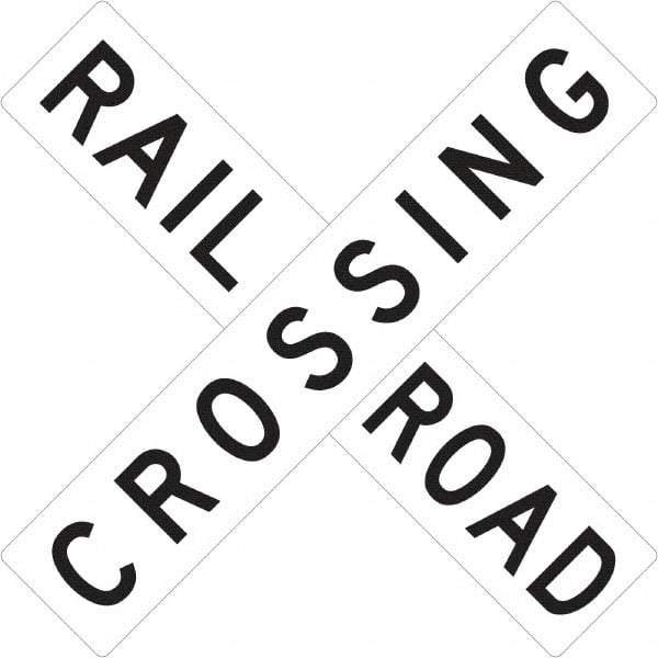 NMC - "Railroad Crossing", 48" Wide x 48" High, Aluminum Traffic Control Signs - 0.08" Thick, Black on White, High Intensity Reflectivity, Square, Post Mount - USA Tool & Supply