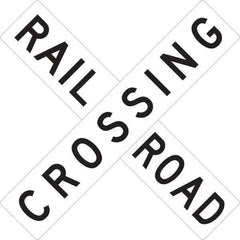 NMC - "Railroad Crossing", 48" Wide x 48" High, Aluminum Traffic Control Signs - 0.08" Thick, Black on White, High Intensity Reflectivity, Square, Post Mount - USA Tool & Supply
