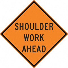NMC - "Shoulder Work Ahead", 30" Wide x 30" High, Aluminum Construction Roadway Signs - 0.08" Thick, Black on Orange, High Intensity Reflectivity, Diamond, Post Mount - USA Tool & Supply