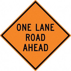 NMC - "One Lane Road Ahead", 30" Wide x 30" High, Aluminum Construction Roadway Signs - 0.08" Thick, Black on Orange, High Intensity Reflectivity, Diamond, Post Mount - USA Tool & Supply